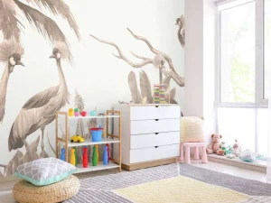 Outlet Jungle met kraanvogels in taupe Kinderkamer | Dieren