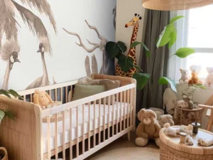 Outlet Jungle met kraanvogels in taupe Kinderkamer | Dieren
