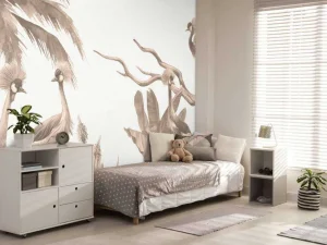 Outlet Jungle met kraanvogels in taupe Kinderkamer | Dieren