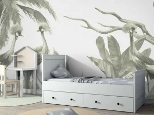 Hot Jungle met kraanvogels in groen Kinderkamer | Dieren