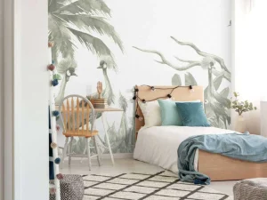 Hot Jungle met kraanvogels in groen Kinderkamer | Dieren