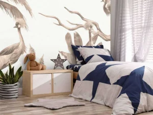 Outlet Jungle met kraanvogels in taupe Kinderkamer | Dieren