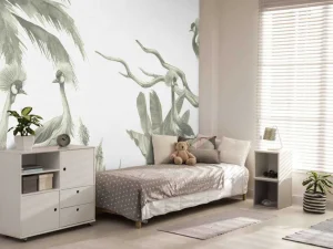 Hot Jungle met kraanvogels in groen Kinderkamer | Dieren