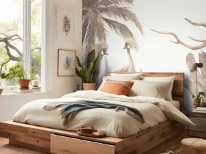 Outlet Jungle met kraanvogels in taupe Kinderkamer | Dieren