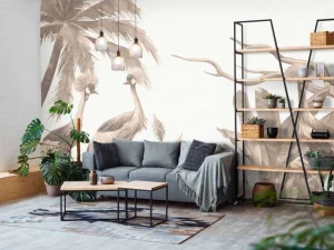 Outlet Jungle met kraanvogels in taupe Kinderkamer | Dieren