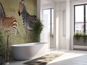 Discount Kaapse bergzebra met een veulentje fotobehang Dieren
