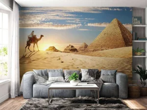 Outlet Kameel in de woestijn bij zonsondergang fotobehang Dieren