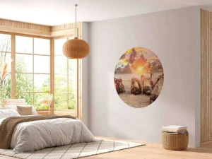 Online Kamelen met de piramiden op de achtergrond fotobehang Architectuur