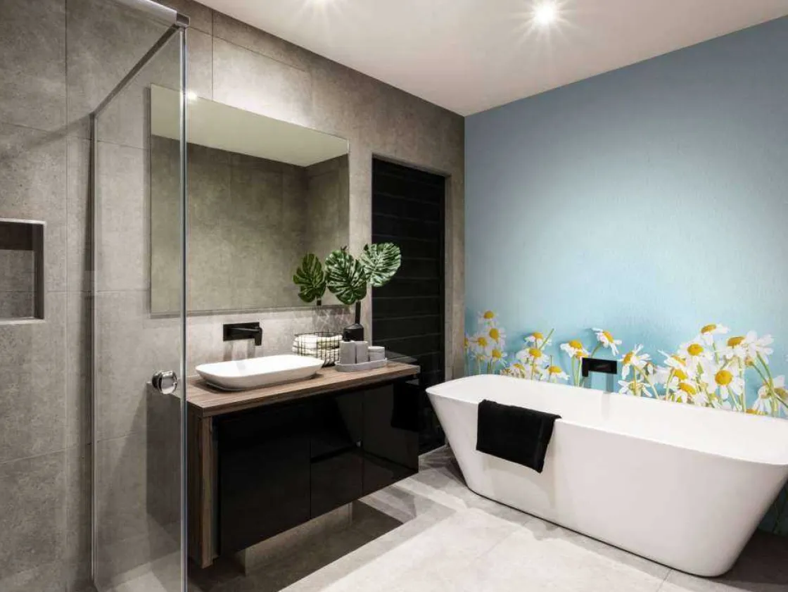 kamille_bloemen_met_een_b_5.webp Clearance Kamille bloemen met een blauwe achtergrond fotobehang Slaapkamer | Bloemen