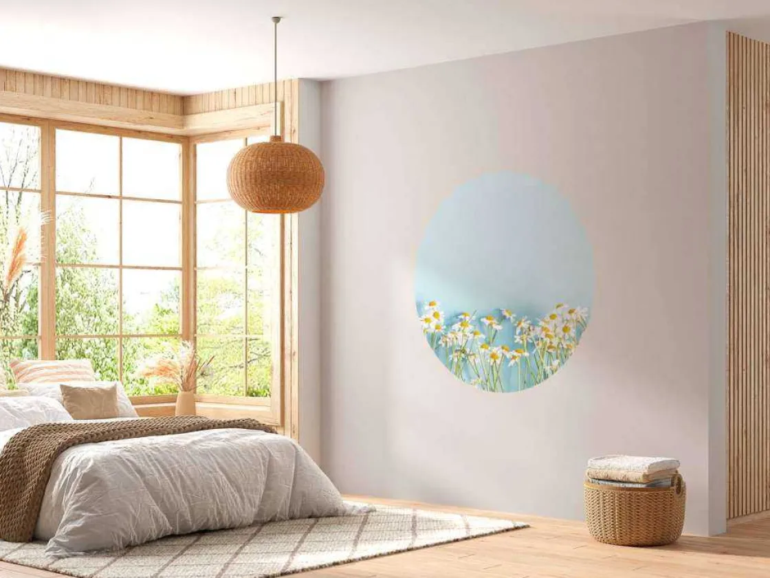 kamille_bloemen_met_een_b_8.webp Clearance Kamille bloemen met een blauwe achtergrond fotobehang Slaapkamer | Bloemen