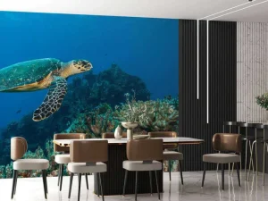 Discount Karetschildpad bij een koraalrif fotobehang Dieren
