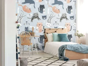 Outlet Katten en poezen print fotobehang Kinderkamer | Babykamer