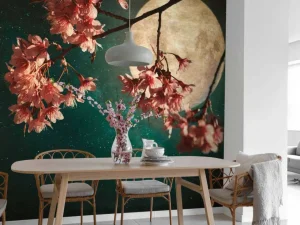 Best Kersenbloesem met de maan op de achtergrond fotobehang Bloemen