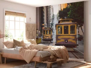 Online Klassieke trams in San Francisco fotobehang Transport | Architectuur
