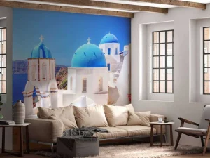 Fashion Klein kerkje op Santorini fotobehang Architectuur
