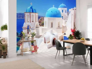 Fashion Klein kerkje op Santorini fotobehang Architectuur