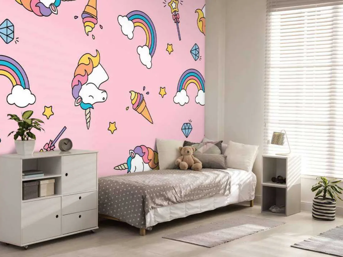 kleurrijke_eenhoorn_patro_3.webp Fashion Kleurrijke eenhoorn patroon Kinderkamer | Dieren