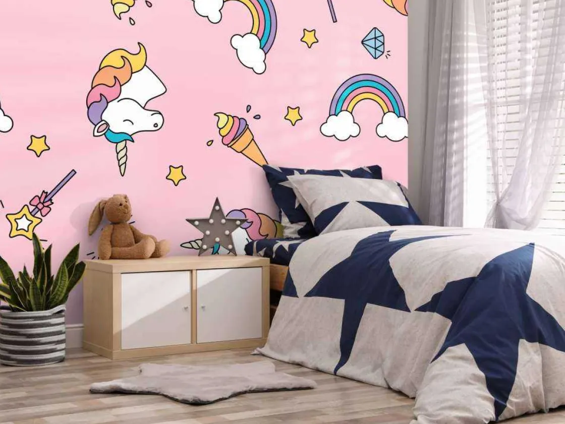 kleurrijke_eenhoorn_patro_5.webp Fashion Kleurrijke eenhoorn patroon Kinderkamer | Dieren