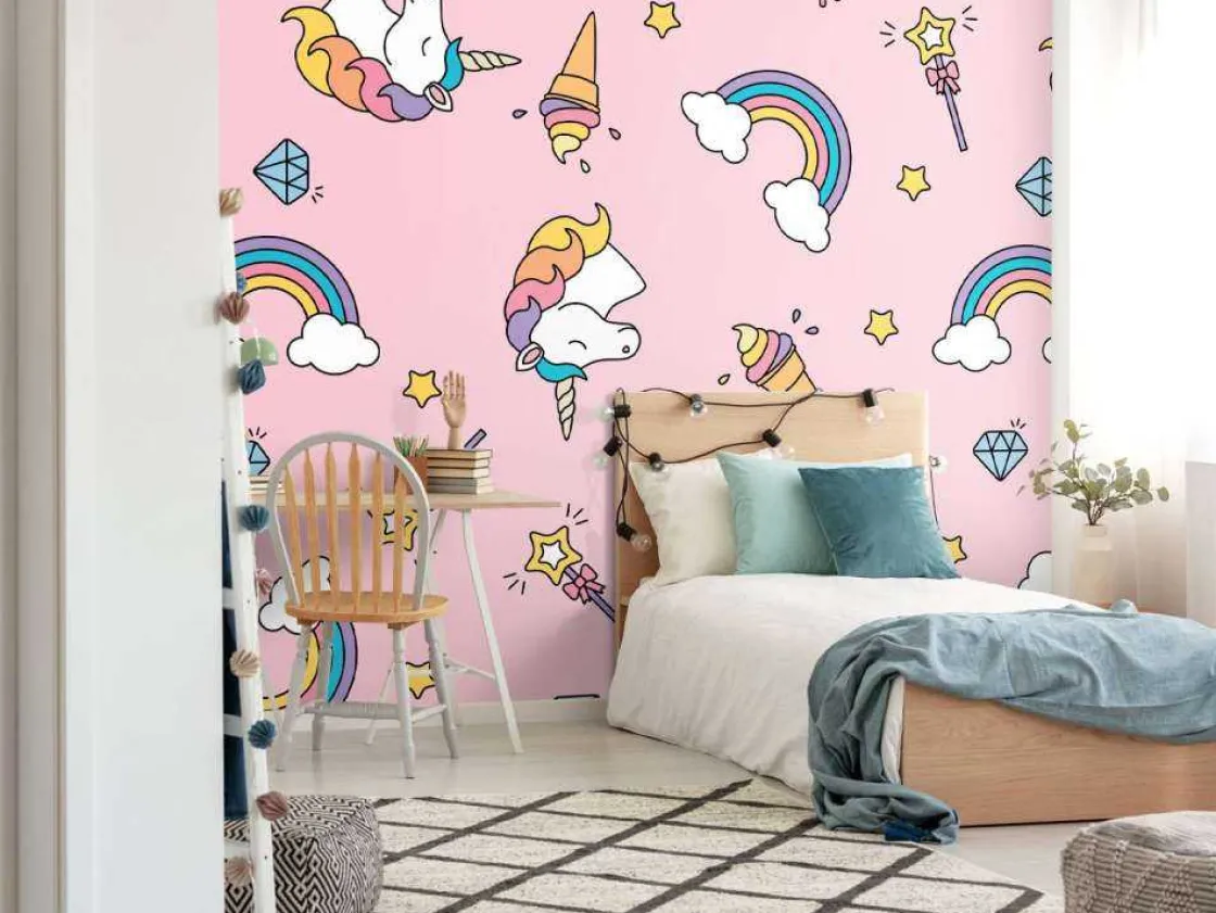 kleurrijke_eenhoorn_patro_6.webp Fashion Kleurrijke eenhoorn patroon Kinderkamer | Dieren