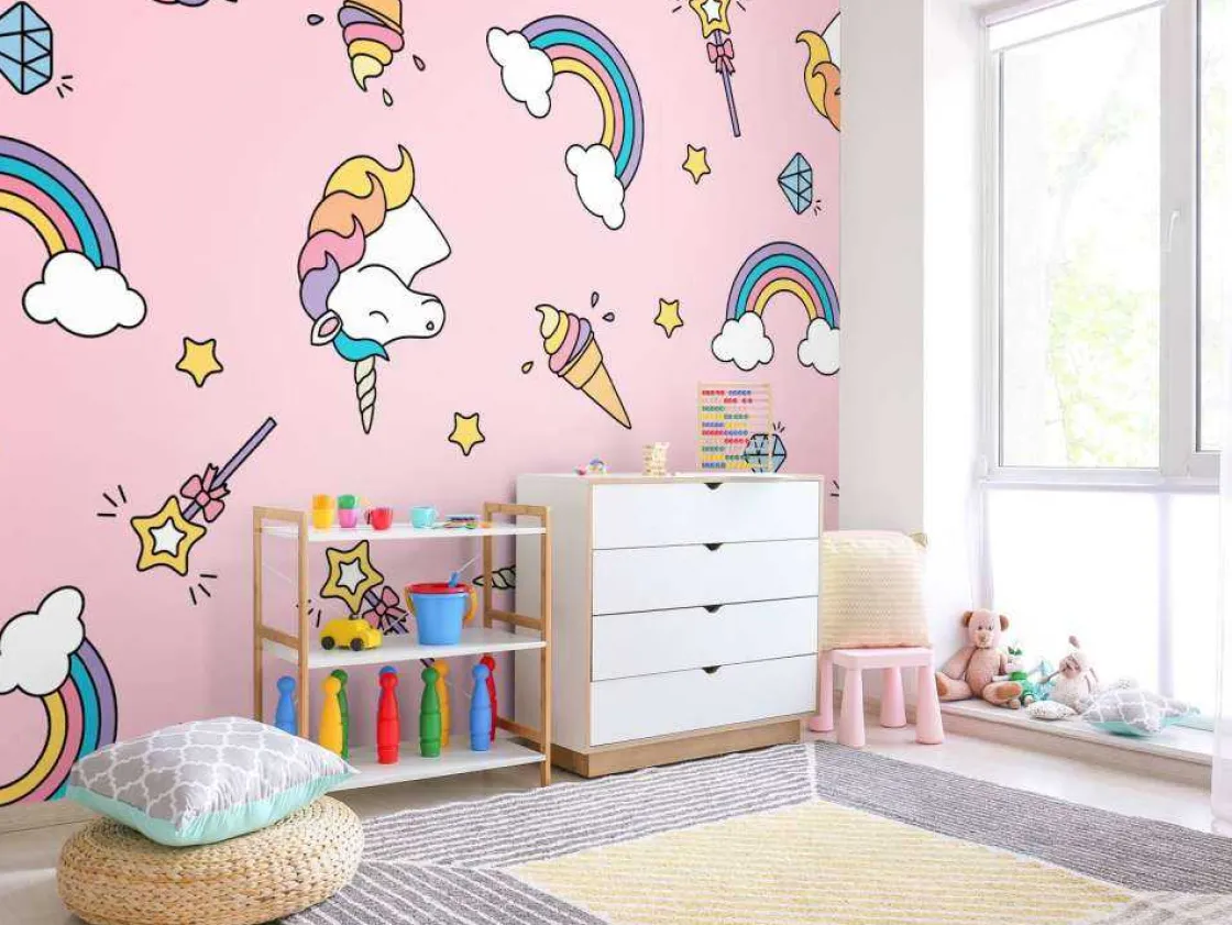 kleurrijke_eenhoorn_patro_7.webp Fashion Kleurrijke eenhoorn patroon Kinderkamer | Dieren