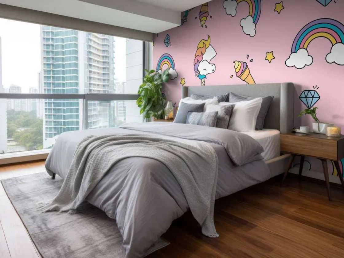 kleurrijke_eenhoorn_patro_8.webp Fashion Kleurrijke eenhoorn patroon Kinderkamer | Dieren