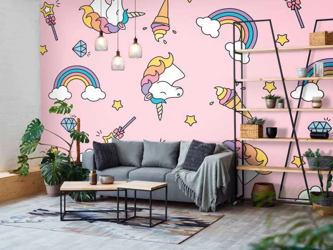 kleurrijke_eenhoorn_patro_9.webp Fashion Kleurrijke eenhoorn patroon Kinderkamer | Dieren