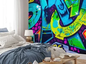 Online Kleurrijke graffiti creatie op een muur fotobehang Tienerkamer | Kunst & Design