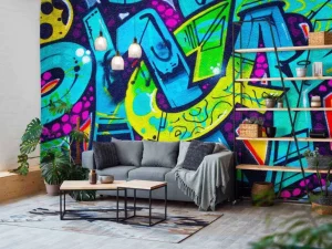 Online Kleurrijke graffiti creatie op een muur fotobehang Tienerkamer | Kunst & Design