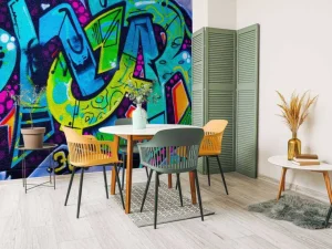 Online Kleurrijke graffiti creatie op een muur fotobehang Tienerkamer | Kunst & Design