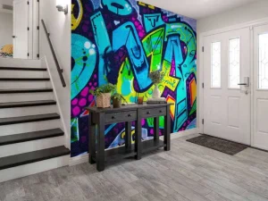 Online Kleurrijke graffiti creatie op een muur fotobehang Tienerkamer | Kunst & Design