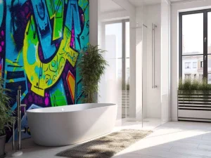 Online Kleurrijke graffiti creatie op een muur fotobehang Tienerkamer | Kunst & Design