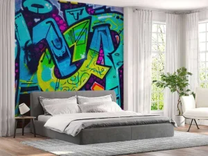 Online Kleurrijke graffiti creatie op een muur fotobehang Tienerkamer | Kunst & Design