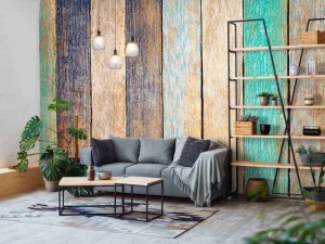 Sale Kleurrijke verticale planken fotobehang Oppervlakten