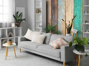 Sale Kleurrijke verticale planken fotobehang Oppervlakten