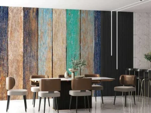 Sale Kleurrijke verticale planken fotobehang Oppervlakten