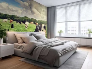 Clearance Koeien grazen in weide fotobehang Steden | Architectuur
