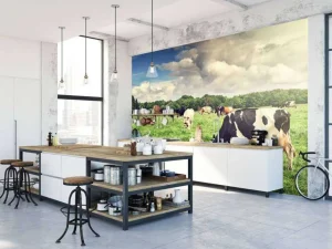 Clearance Koeien grazen in weide fotobehang Steden | Architectuur