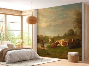 Discount Koeien in de weide fotobehang Dieren | Architectuur