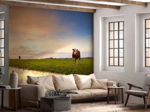 Fashion Koeien in een weiland fotobehang Steden | Architectuur
