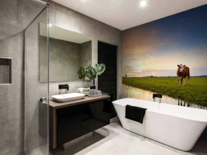 Fashion Koeien in een weiland fotobehang Steden | Architectuur