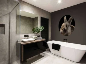 Best Konijn met een zwarte achtergrond fotobehang Kinderkamer | Dieren