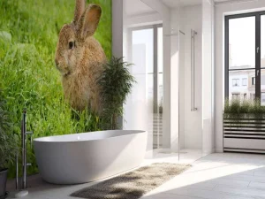 Outlet Konijn op het gras fotobehang Dieren