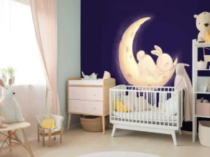 New Konijntje op de maan fotobehang Babykamer