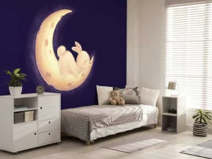 New Konijntje op de maan fotobehang Babykamer