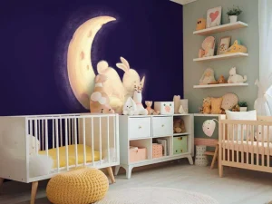 New Konijntje op de maan fotobehang Babykamer