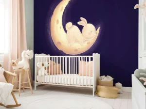 New Konijntje op de maan fotobehang Babykamer