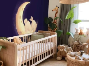 New Konijntje op de maan fotobehang Babykamer