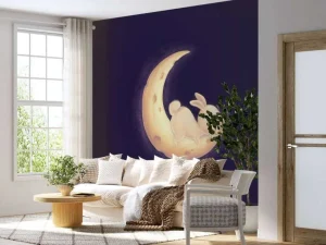 New Konijntje op de maan fotobehang Babykamer