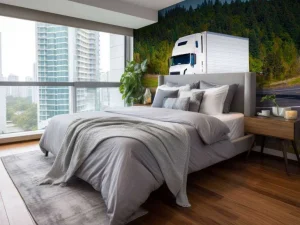 Sale Krachtige witte vrachtwagen in een berglandschap fotobehang Tienerkamer | Kinderkamer
