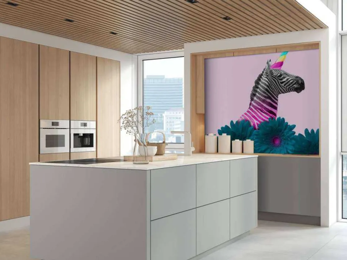 kruising_van_een_zebra_en_6.webp Discount Kruising van een zebra en eenhoorn met blauw-paarse bloemen fotobehang Dieren | Bloemen